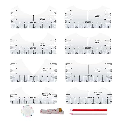 Tshirt Ruler Guide to Center Vinyl, Transparent V-NeckRound PVC Ruler for Alignment, Heat Press, Children Youth Adult-12pcs