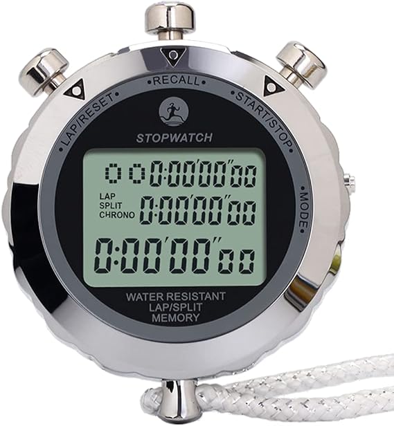 Digital Stopwatch, Metal Stop Watch 10 Lap Memory Stopwatch Timer, Water Resistant Stopwatch for Sports, Competitions, Games
