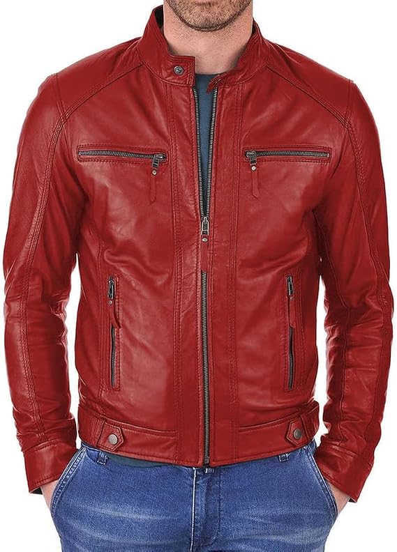 Men's Cafe Racer Leather Jacket-Vintage Retro Biker Leather Jacket Cafe Racer Motorcycle Jacket