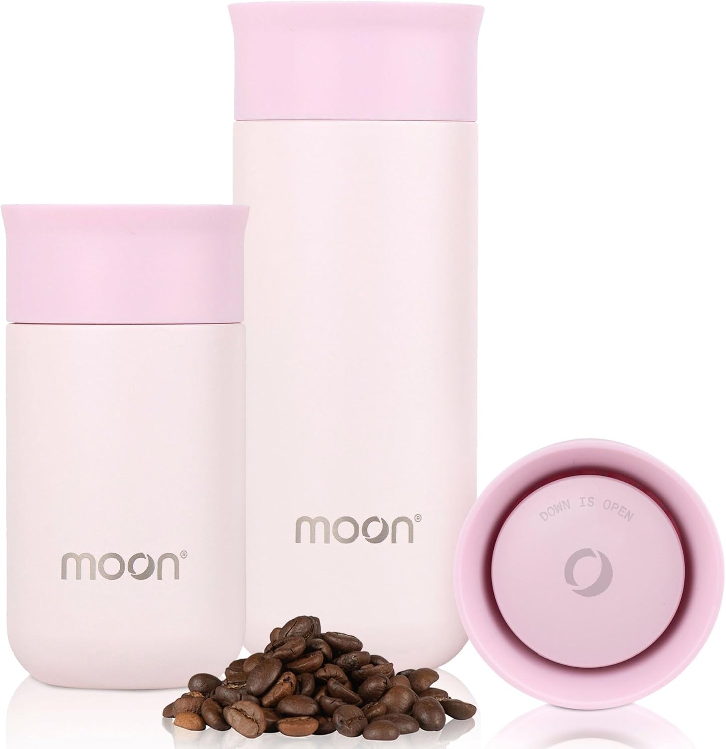 Moon 360° Insulated Travel Mugs, Leak Proof Reusable Coffee Cups - Pro Version for Performance & Easy Clean - Leakproof Flask for Hot & Cold Drinks - Fits Car Cup Holders, UK Company (260ml, Pink)