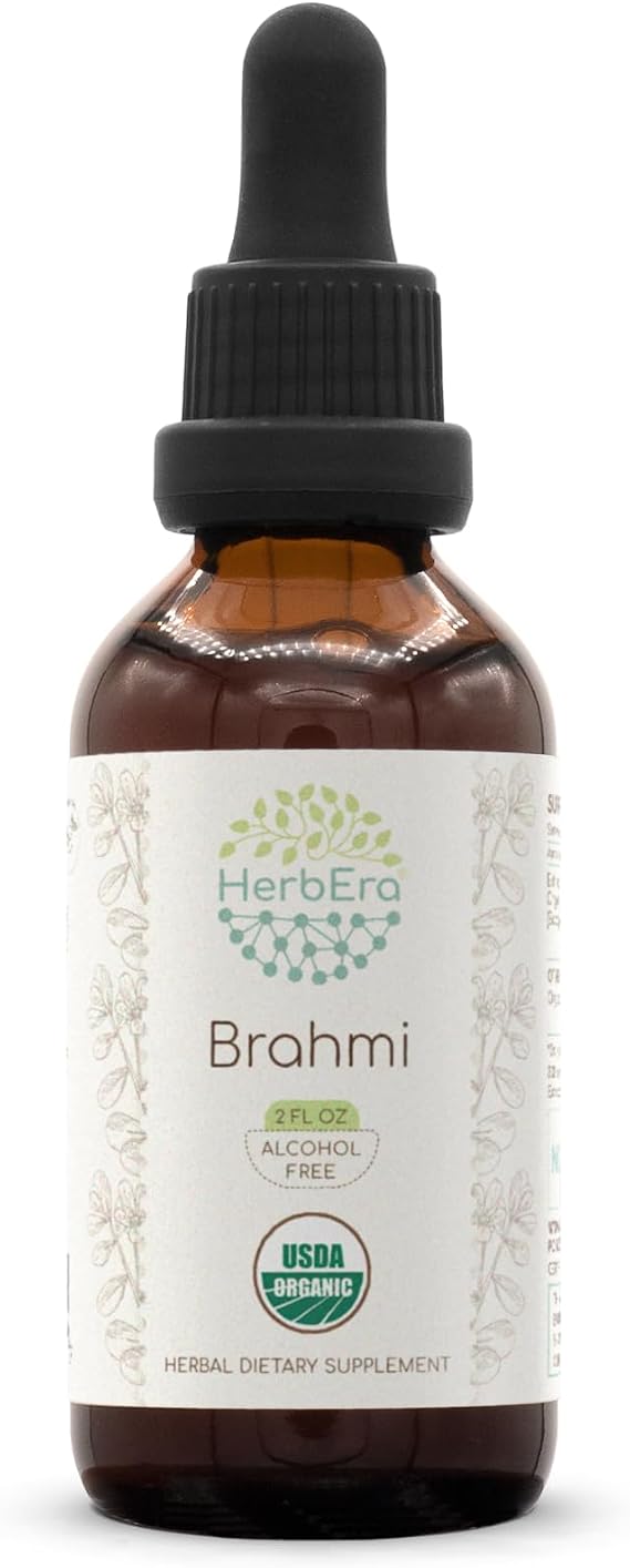 HerbEra Brahmi USDA Organic Tincture | Alcohol-Free Extract, Herbal Drops | Certified Organic Brahmi (Bacopa Monnieri) Dried Herb (2 fl oz)