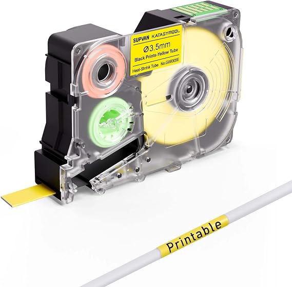 SUPVAN G-Series Heat Shrink Label, 0.14'' Diameter, Black on Yellow