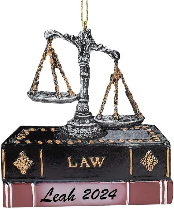 Lawyer Christmas Ornament, Scales of Justice and Law Books, New Lawyer Christmas Tree Ornament with Custom Name - 4 Inches