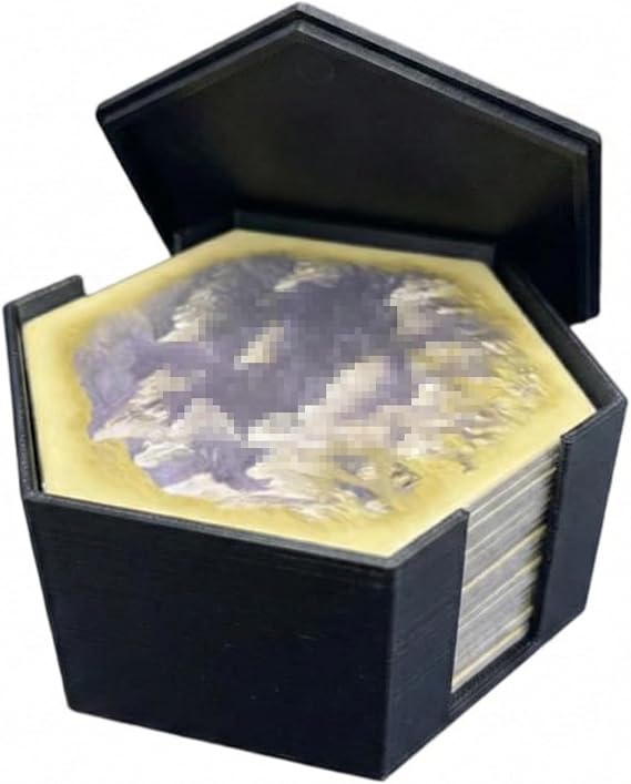 Resource Hex Tile Organizer Storage Box with Lid - Compatible with Settlers of Catan Board Game (Black)