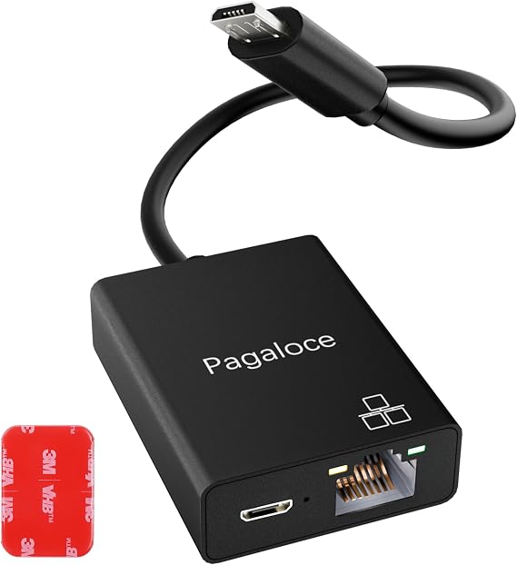Ethernet Adapter for Fire TV Stick, Micro USB to RJ45 Female Ethernet Adapter, Compatible with Fire TV Stick Basic/2nd/4k/Lite, Chromecast 1/2/3/Ultra/Audio, with Adhesive Tape, 100Mbps