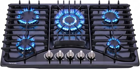 Gas Cooktop 30 Inch, 5 Burners Built-in Stove Top Stainless Steel Propane/Natural Gas Convertible Sealed Dual Fuel Cooktop (Black)