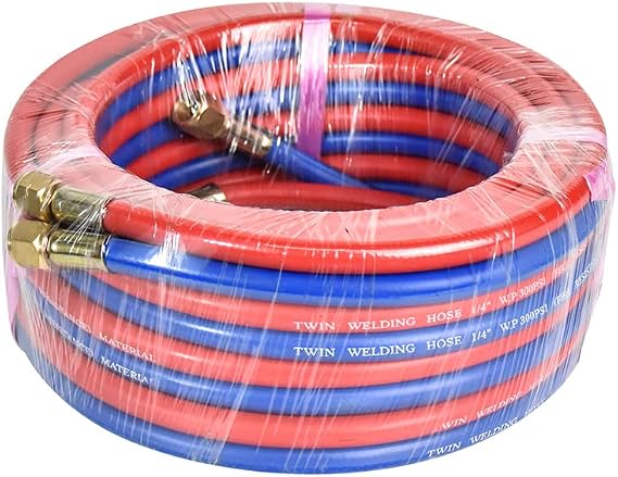 Oxy Acetylene Hose,100FT 1/4 Inch Twin Welding Torch Hose,300PSI Cutting Torch Hose with 9/16"-18 B fittings Oxy Acetylene Oxygen Cutting Industrial