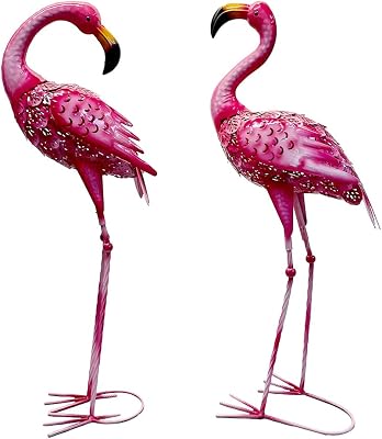2 Pack Pink Flamingo Metal Garden Statues Outdoor Art, Tropical Yard Decor Lawn Decorations for Backyard Patio, Animal Bird Ornaments Gifts for Women Mom