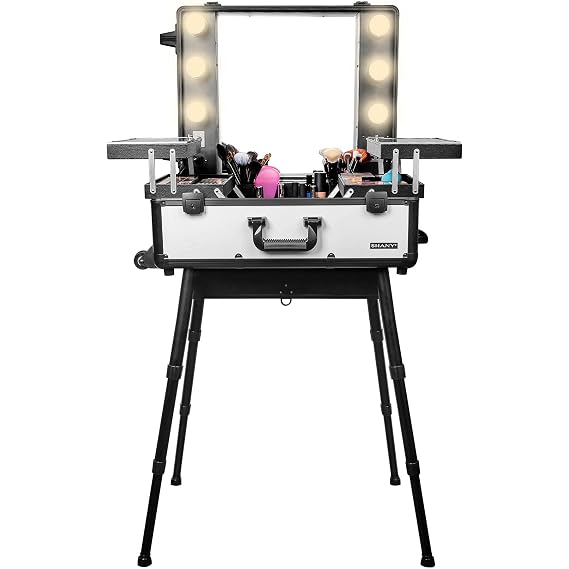 SHANY Studio ToGo Wheeled Trolley Makeup Case & Organizer with Light - Off White