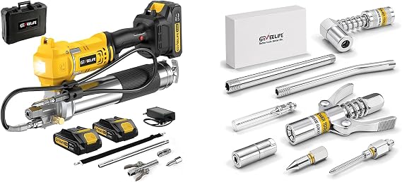GEVEELIFE Upgraded Electric Battery Grease Gun + Grease Gun Accessory Kit