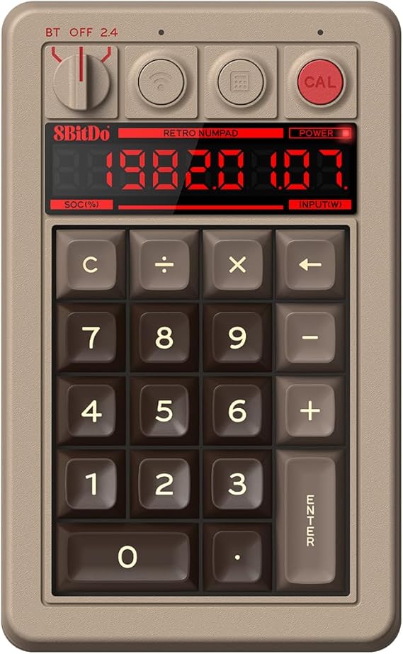 8Bitdo 18 Keys Retro Mechanical Numpad for Windows & Android - C64 Edition | Supports PC Numpad & Standard Calculator Mode, Hot-swappable, PC Calculator Shortcut Button, Bluetooth/2.4G/Wired