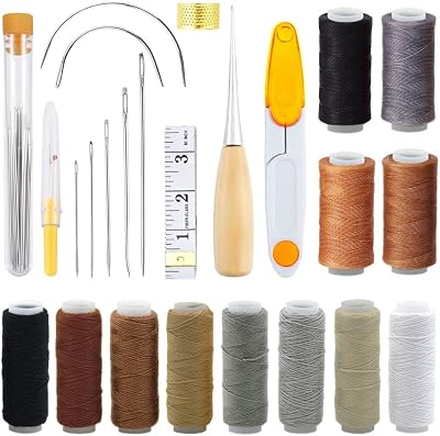 34 Pack Upholstery Repair Kit, Leather Craft Sewing Tools Needles Canvas Thread and Needles Tape Measure Stitching Needles for Leather Repair Kit
