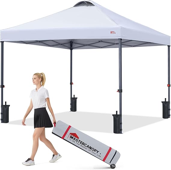 MASTERCANOPY 8x8 Durable Pop Up Canopy Tent with Roller Bag, White