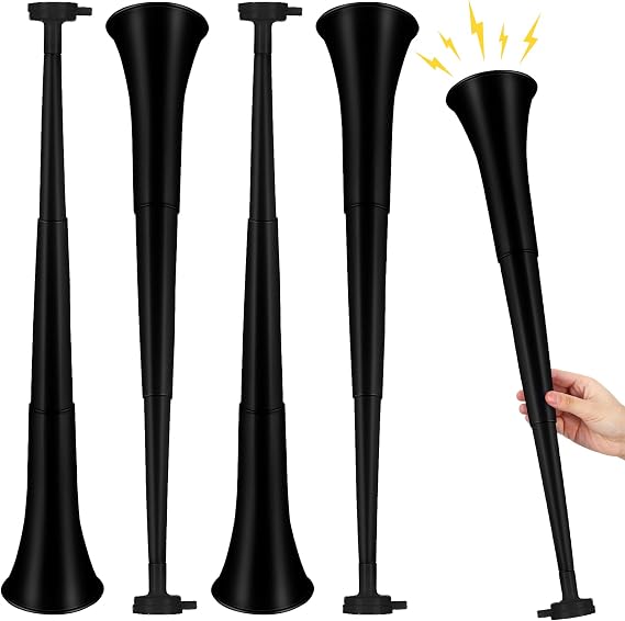 Outus 4 Pcs Black Collapsible Stadium Horn 24 Inch Plastic Trumpet Horn