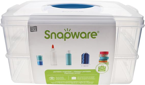 Snapware Snap 'N Stack Portable Storage Bin for Tools and Craft Storage, 14.1 x 10.5-Inch Clear BPA-Free Container, Tool Box with Stackable Trays, Microwave, Freezer and Dishwasher Safe | 14.1 X 10.5-Inch Clear BPA-Free Container | Stackable Trays | Secure Latching Lid | Easy-Carry Handle