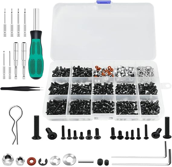 GLOBACT 531PCS RC Screw Kit RC Repair Tool for 1/8 1/10 1/12 1/16 RC Car | Fits Axial Redcat HPI Arrma Losi RC4WD
