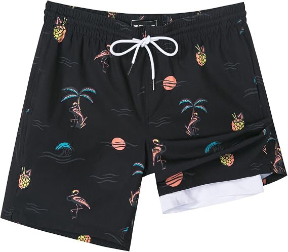 SURF CUZ Mens Swim Trunks with Compression Liner Swim Shorts 7" Swimming Trunks Stretch 7 Inch Swim Suits Quick Dry