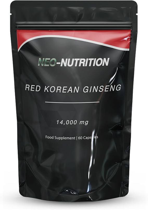 Korean Ginseng Capsules Red 14,000mg 60 Caps | High Strength Panax Red Ginseng | Cognitive Health & Endurance | GMP Approved | Vegan Letterbox Friendly | UK