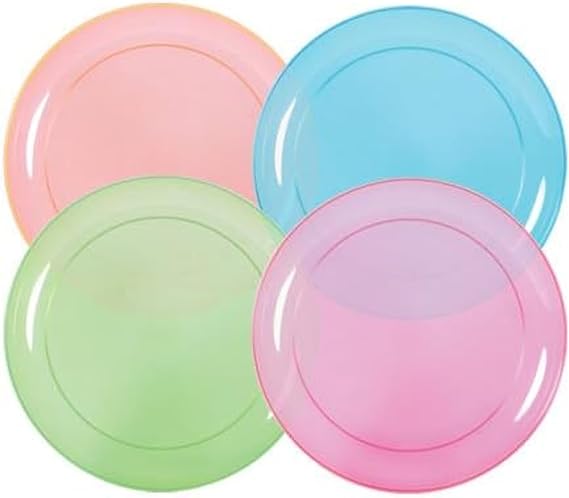 Party Dimensions Neon Mix 6" Plates, Pack of 40 Assorted Neon Colored Plates, Pink, Blue, Green, Orange, Perfect for Every Party & Event