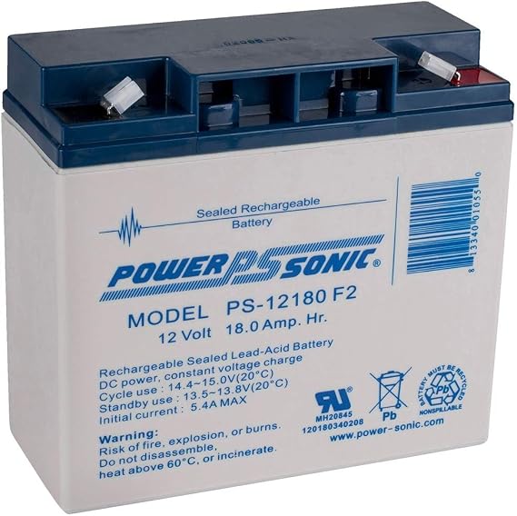 Rechargeable Sealed Lead Acid Battery PS-12180 12V 18.0 AH @ 20-hr. 12V 17.1 AH @ 10-hr., gray