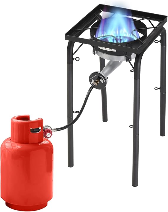 ROVSUN High Pressure 200,000 BTU Propane Gas Stove Single Burner for Outdoor Cooking Home Brewing Turkey Fry, Powerful Camping Cooker with Adjustable Regulator & Removable Feet