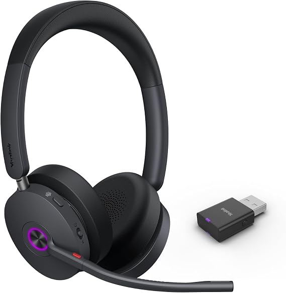 Yealink WH68 Hybrid ANC DECT& Bluetooth Wireless Headset with Mic, Office Headset with DECT Dongle, 4x Active Noise Cancellation Mic, 492ft Range, 32H Talk Time, Portable On Ear Headsets for Work PC