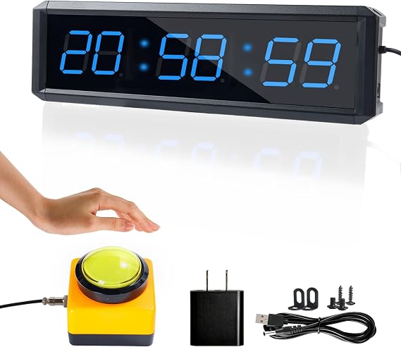 Independent Button Type 1.5-inch Fitness Room Rest Timer, Suitable for Gym Exercise/School/Home Exercise/Boxing Gym/Indoor Rock Climbing (1.5 inch 6-Digit Blue)