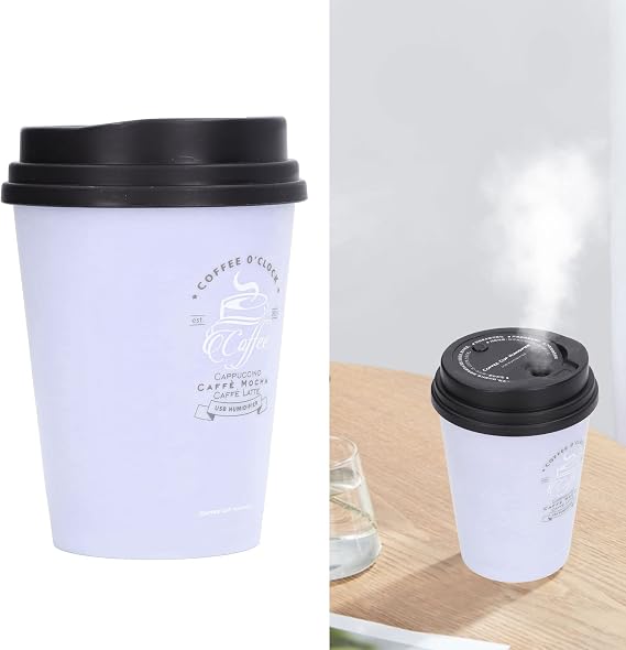 Mini Portable 300ml Humidifier, USB Coffee Cup Low Noise Desk Humidifier Lightweight Space Saving Car Humidifiers for Bedroom Office Travel Home (Purple)