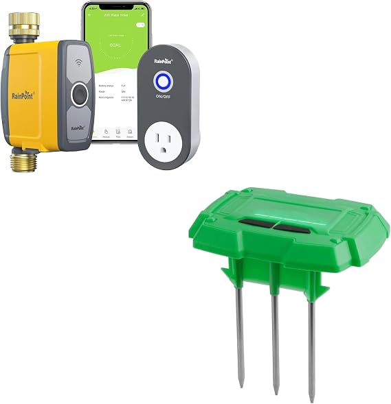 RAINPOINT WiFi Water Timer with WiFi Soil Moisture Sensor, WiFi Hose Timer for Lawn,WiFi Sprinkler Controller via APP/Voice Control,Automatic Watering System