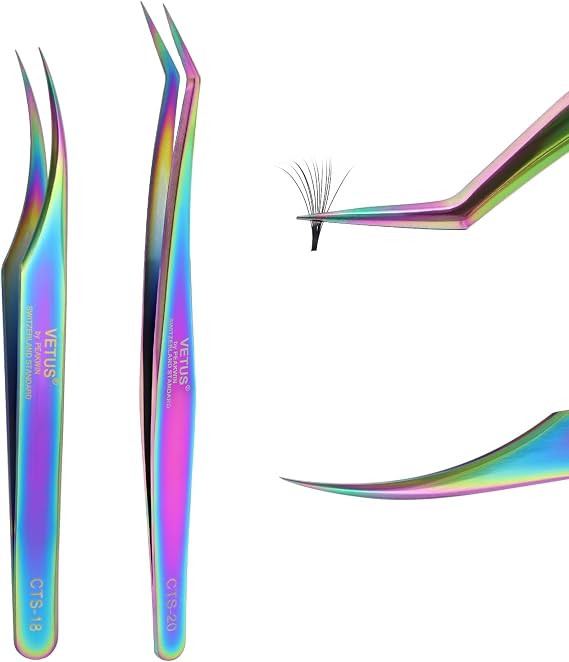 Fiber Tip Tweezers for Lash Extensions Precision Eyelash Isolation, (2PCS)