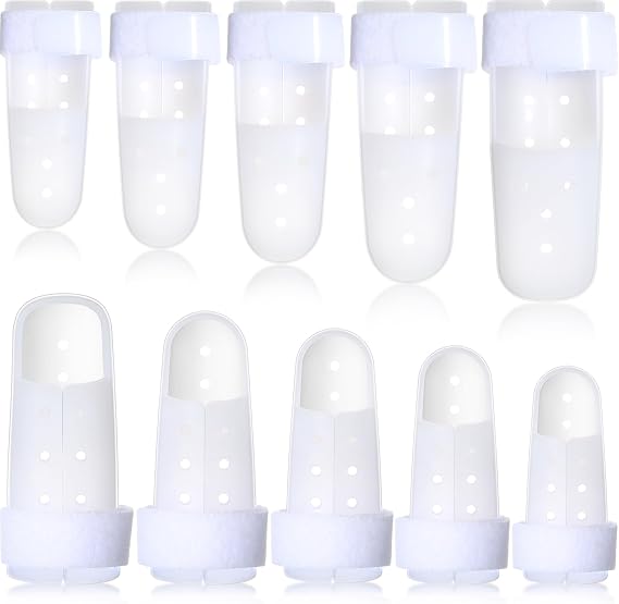 Pangda 10 Pieces Finger Splint Mallet Finger Support Splint Brace Plastic Support Protector for Adjustable Immobilizer for Basketball Joint Protection, 5 Sizes, White