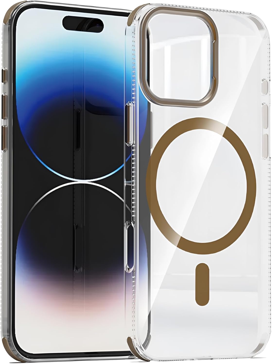 magsafe Transparent Case compatible with URUCHI iPhone 15 Pro Max – Four Corner Impact Protection, Metal Camera Frame and Keys, Yellowing Resistant Transparent Back Surface, Platinum Series, Desert