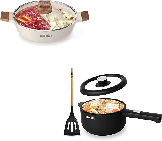 Dezin 2L Hot Pot Electric and 5-QT Double-flavor Shabu Shabu Pot with Divider