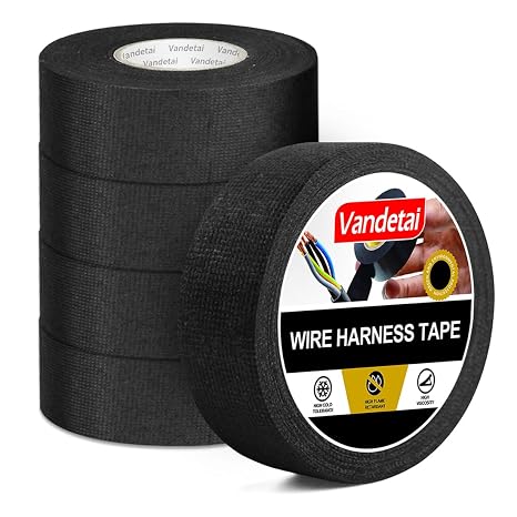 Wiring Harness Tape High Temp Self-Adhesive Fabric Tape 1 Inch x 50 FT (5 Rolls 250 FT Total) for Automotive Engine Harness Wrap, Electrical Cable Protection, Noise Damping