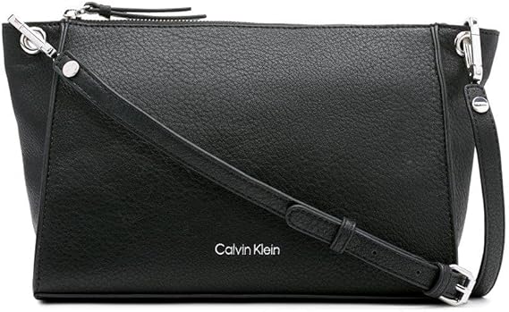 Calvin Klein Reyna Crossbody Bag, Black/Silver, One Size | Women's, Back Slip Pocket, 2 Slip Pockets, 1 Zip Pocket, Adjustable Crossbody Strap, Everyday