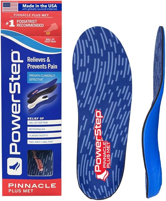 PowerStep Pinnacle Plus Met, Ball of Foot Pain Relief Orthotics, Shoe Inserts, Metatarsalgia, Arch Support, Morton's Neuroma Pain Relief, Shoe Insoles, Metatarsal Pad, Made in USA (M 11-11.5)