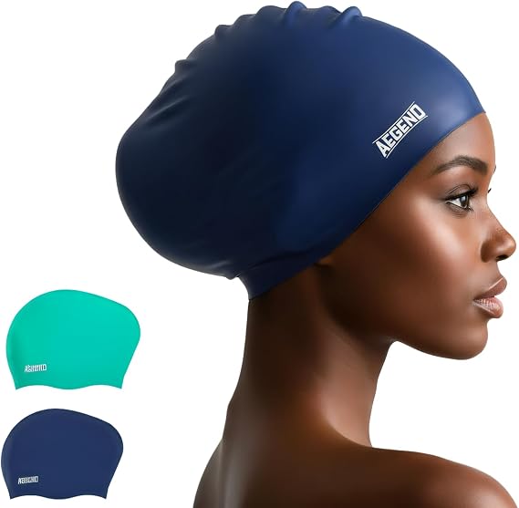 Aegend Swim Caps for Long Hair, Durable Silicone Swimming Caps for Women Men Adults Youths, Easy to Put On and Off, Waterproof Swim Hats Bathing Caps to Keep Hair Dry