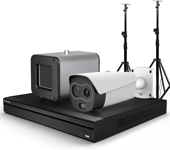 Amcrest Thermal IP Camera AI NVR System, AI Thermal POE Camera with Temperature Monitoring, Human Detection, Facial Recognition, Deterrent Light, Thermal Calibrator, AI 16CH NVR, 2X Tripod Stands