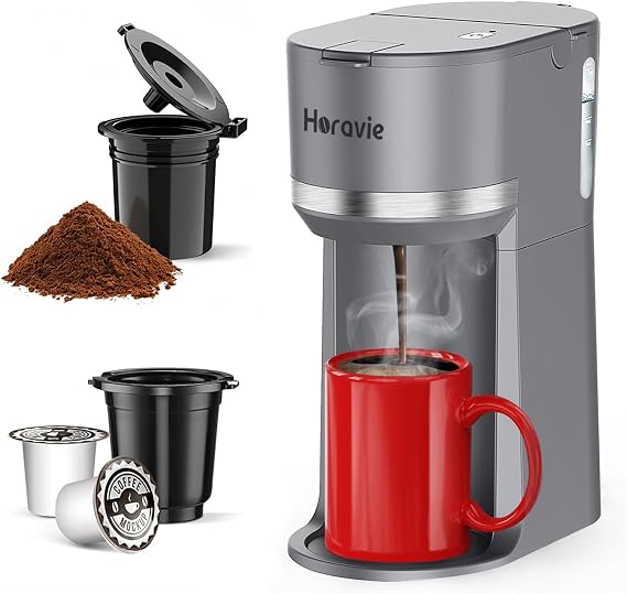 Small Single Serve Coffee Maker for K Cup and Grounds with One Button