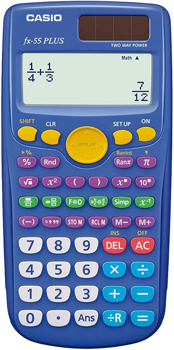 Casio fx-55 Plus Scientific Calculator Primary, Large Screen, Color Function, 2 Power Supply