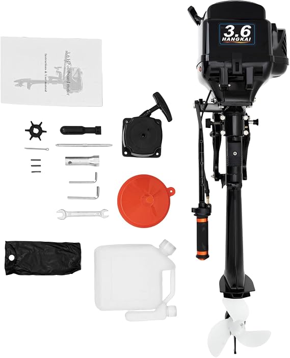Outboard Motor, 55CC 3.6HP 2-Stroke Engine Fishing Inflatable Boat Motor Water Cooling System Outboard Durable Cast Aluminum Construction for Superior Corrosion Protection