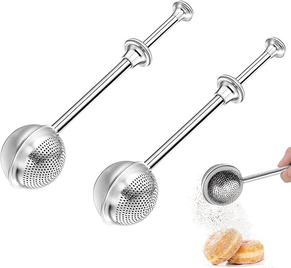 Stainless Steel Flour Sifter and Powdered Sugar Shaker Duster with Lid - Mini Whisk for Baking, Dusting Flour, Spices, and Syrup Sugar Dispenser