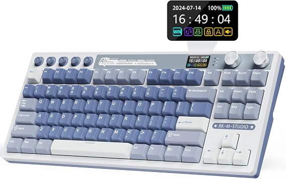 RK ROYAL KLUDGE M87 Wireless Gaming Keyboard with Screen & Dual Knobs, Blue
