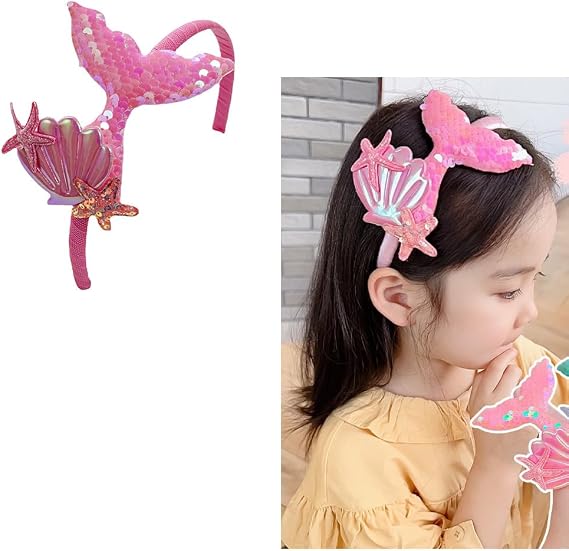 RFTWXHPN Mermaid Headpiece Pink Mermaids Headbands for Women Mermaid Tail Head Bands Halloween Costume Party Headband Accessories Hair Bands Mermaids Starfish Hairband