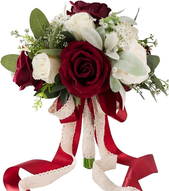 Burgundy & White Wedding Bouquets for Bride Bridesmaids