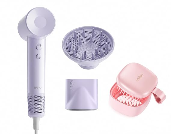 Laifen Purple SE Lite Hair Dryer with Laifen Pink Hair Brushes