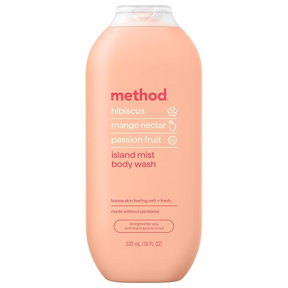 method Body Wash, Island Mist, 18 fl oz | Leaves Skin Feeling Soft & Moisturized, Made Without Parabens, Notes of Hibiscus, Mango Nectar & Passion Fruit