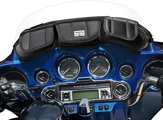 KEMIMOTO Windshield Bags Batwing Fairing 3 Pouches Pocket Fit for Touring | Compatible with 1996 1997 1998-2013 Street Glide Road Glide FLHX FLH, Large Capacity, PU leather, Long-Lasting