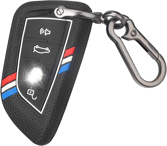 QBUC for BMW Key Fob Cover, Striped Silicone Key Shell Case (Black-2)