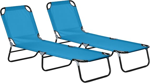 Outsunny Foldable Sun Loungers Set of 2 Oxford Fabric Sky Blue
